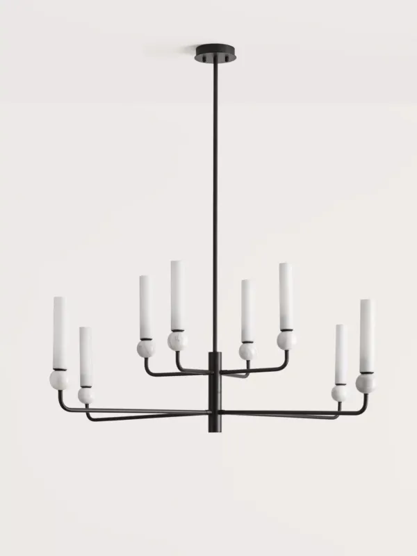 Popularny Aromas Lampa wisząca Delie 8 kloszy czarna / biały marmur