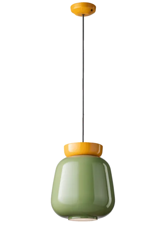 Nowy Ferroluce Lampa wisząca Corcovado śr. 29 cm ceramiczna zielono-żółta