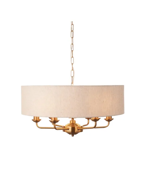 Endon Highclere Wisząca 6xE14 Vintage Mosiądz i Naturalny Len 110722 Premium