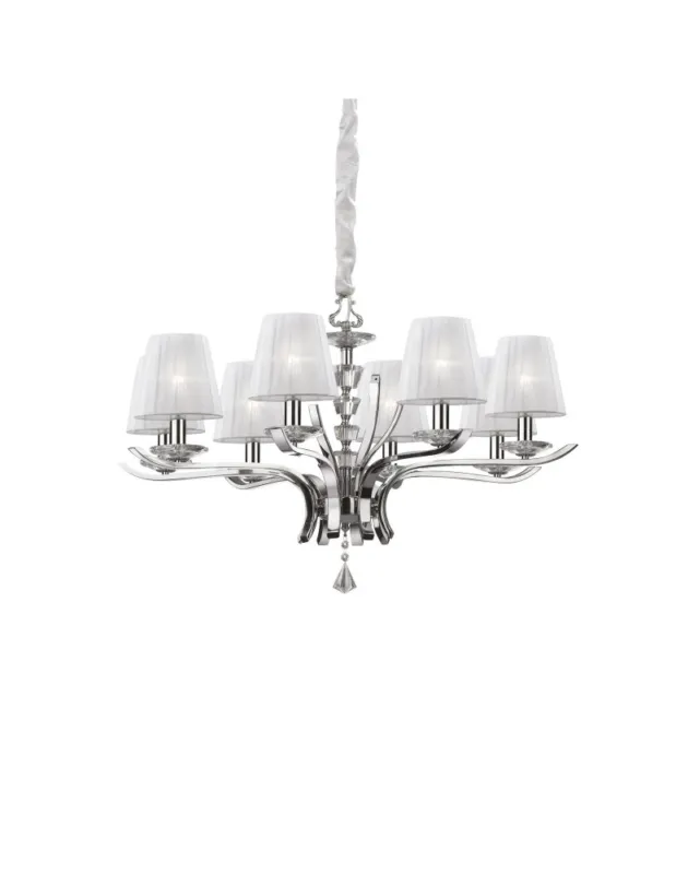 Dostępne od ręki Ideal Lux Lampa Wisząca PEGASO SP8 BIANCO Biały/Chrom 059242
