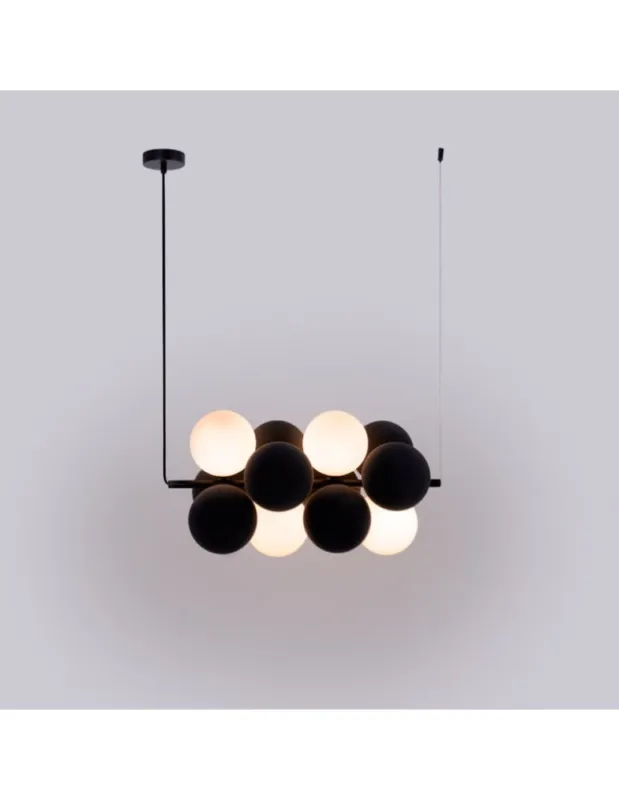 Niska cena Abruzzo Lampa wisząca Szklana 4 kule Świetlne oraz 8 kul dźwiękochłonnych Szarych 4xG9 65cm Vino ABR-GRAPPA-H-S