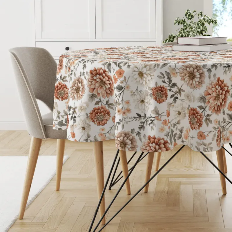 Okazja Obrus okrągły FLORAL wzór F43 dalie - średnica 150 cm -