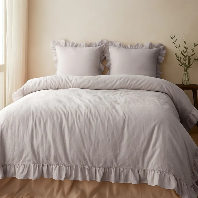 Rabat Pościel bawełniana 160x200 z falbanką Stonewashed Exclusive, Natural Cream -