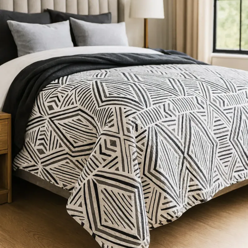 Narzuta pikowana Tarik 200x220 biało-czarna, drukowana - 170x210 cm Zamów teraz