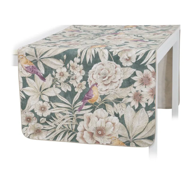 Bieżnik z motywem liści i ptaków Emerald & Mirha - 50x150 cm Oferta limitowana