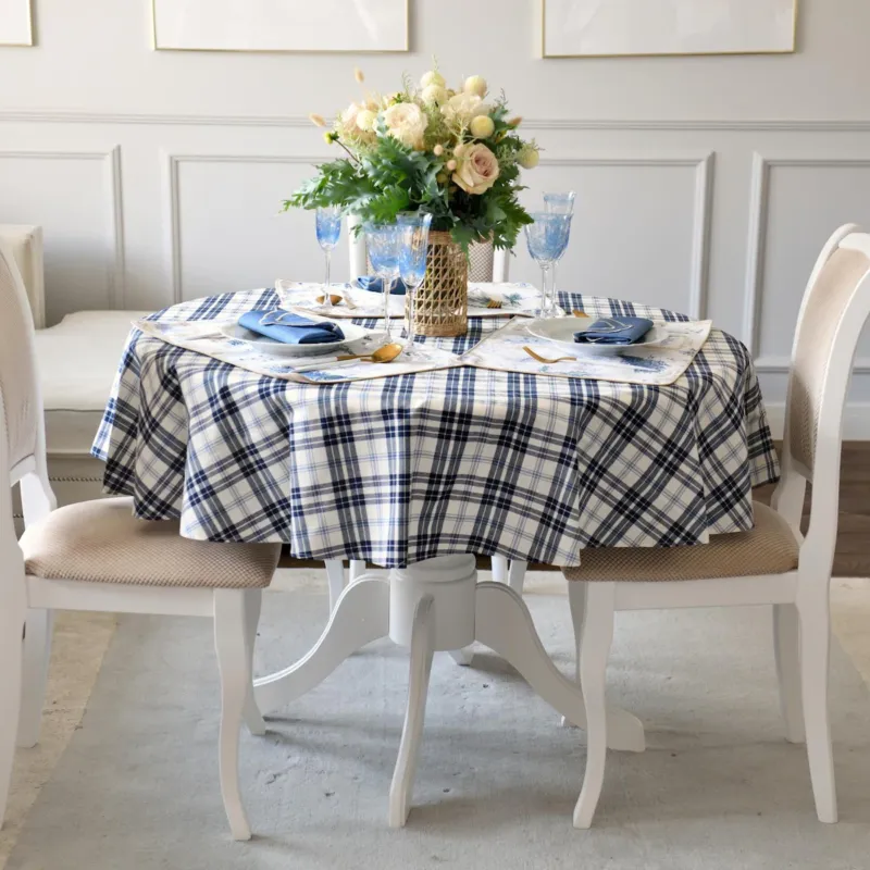 Okrągły obrus w kratę Blue Plaid - 160x160 cm Dostępne od ręki