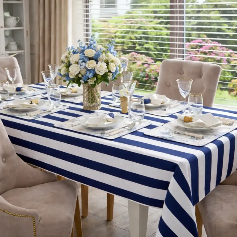Rabat Obrus w szerokie pasy Dandy Navy Blue - 140x200 cm