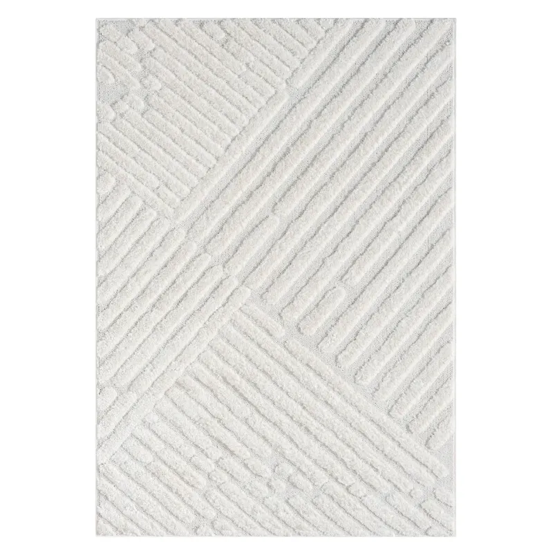 Dywan z efektem high low geometryczny Focera 7490 Krem - 120x170 cm Cena promocyjna