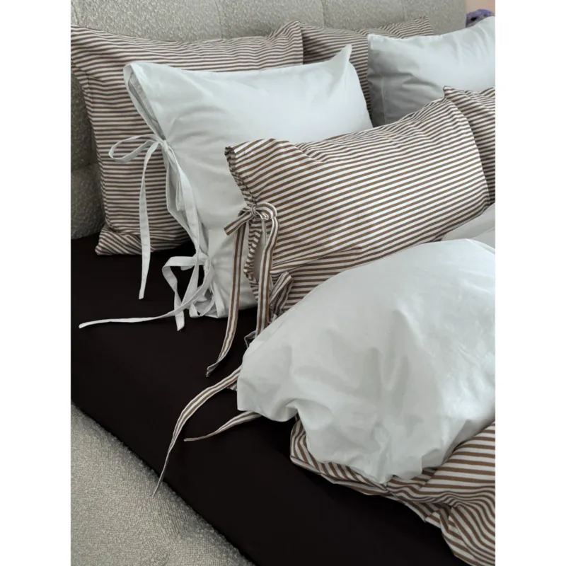 Bawełniana poszewka w paski z troczkami – styl Japandi - 160x200 cm Okazja