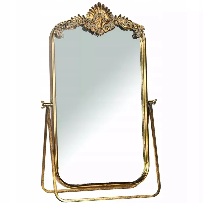 Bestseller LUSTRO STOJĄCE NA TOALETKĘ DO MAKIJAŻU ZŁOTE RETRO UCHYLNE LUSTERKO 58cm -