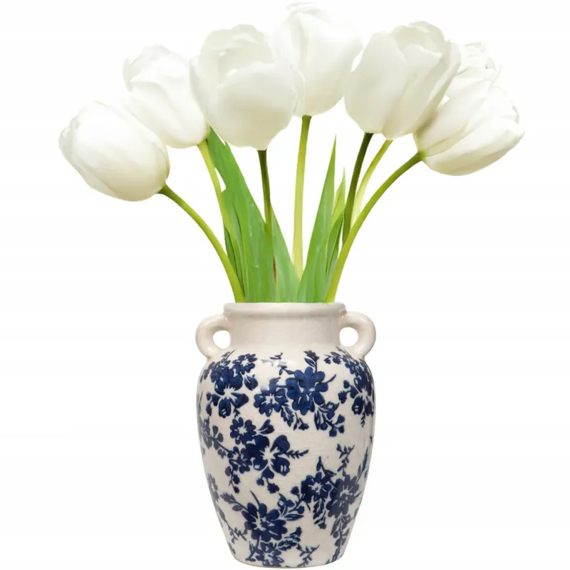 Ograniczona ilość WAZON DZBANEK 23cm CERAMICZNY NA KWIATY RETRO BIAŁY RÓŻE WYSOKI DO SALONU -