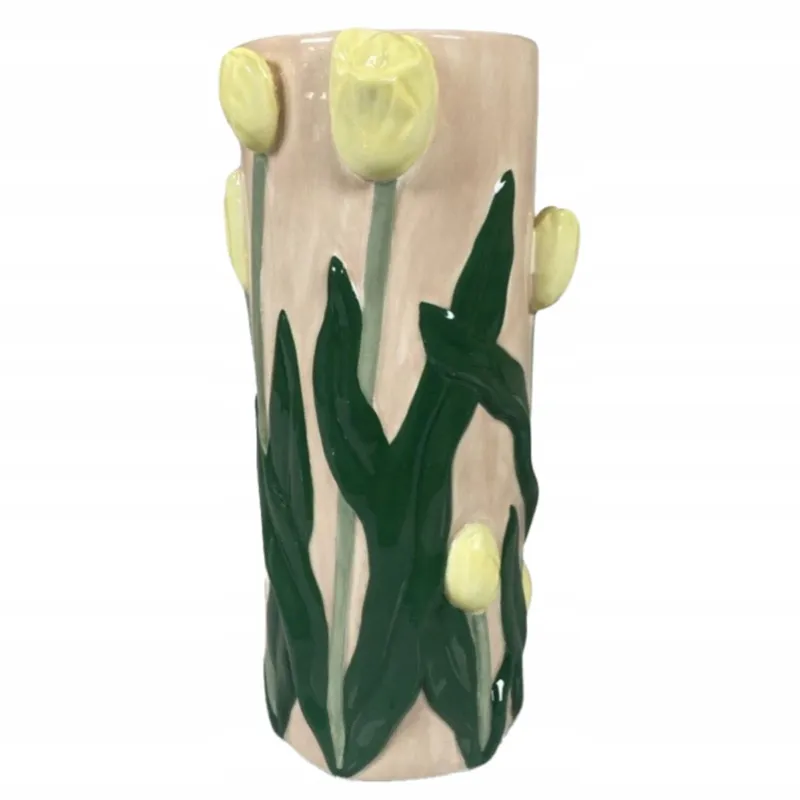 WAZON NA BUKIET KWIATÓW 28cm TULIPANY cylinder ceramiczny wiosenny duży - Ograniczona ilość