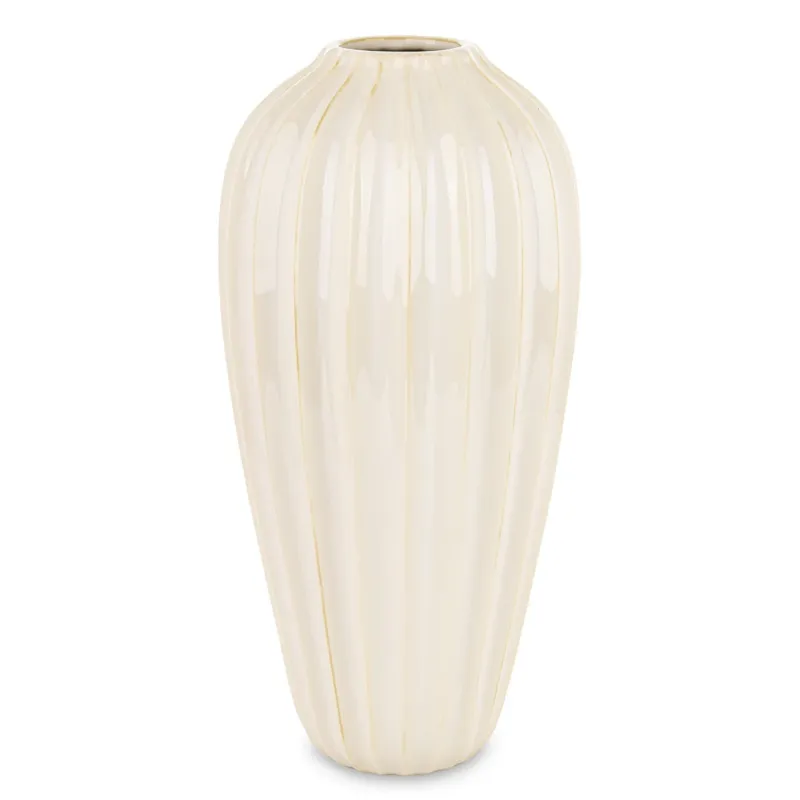 Dodaj do koszyka Wazon ceramiczny prążkowany 42x18x18 cm TEJANI-2 beżowy medium -