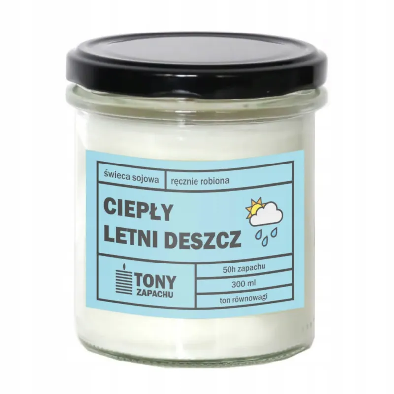Naturalna ręcznie robiona świeca sojowa zapachowa w szkle CIEPŁY LETNI DESZCZ 50h palenia 300ml - prezent upominek dla kobiety mamy dziewczyny żony babci niej - Popularny
