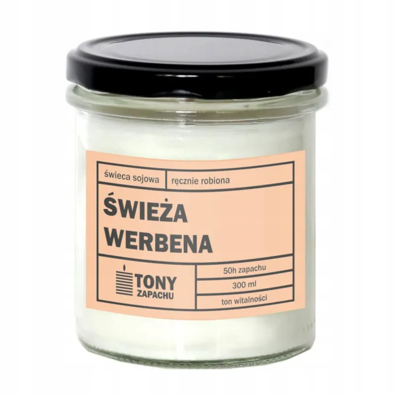 Niska cena Naturalna ręcznie robiona świeca sojowa zapachowa w szkle ŚWIEŻA WERBENA 50h palenia 300ml - prezent upominek dla kobiety mamy dziewczyny żony babci niej -