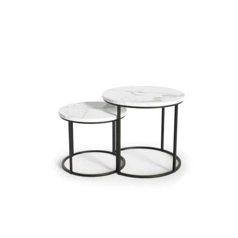 Sprawdź teraz ZESTAW 2 STOLIKÓW Tabarka BIAŁY MARMUR 53/45 cm i 43/35 cm -