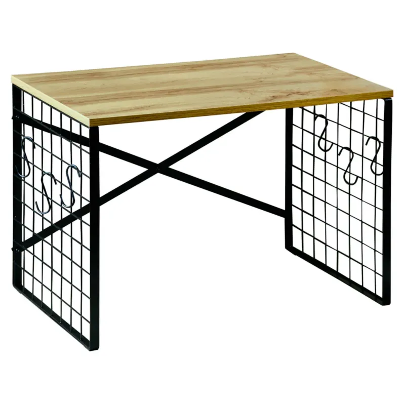 Metalowa półka kuchnna z haczykami i dębowym dekorem, 52 x 32,5 cm - Oferta limitowana
