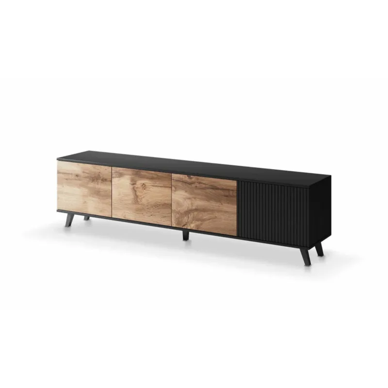 Dostępne od ręki SZAFKA RTV Adre 200/40/52 cm dąb wotan czarna MDF i TWORZYWO -