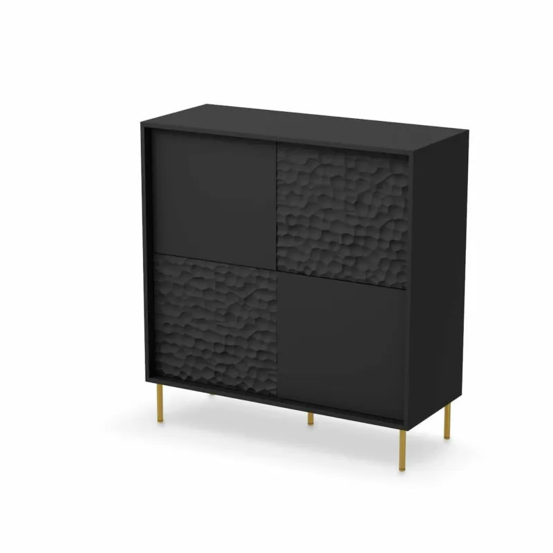 KOMODA Afir wysoka 80/41/105 cm 8 PÓŁEK czarna ZDOBIENIE 3D - Zamów dziś