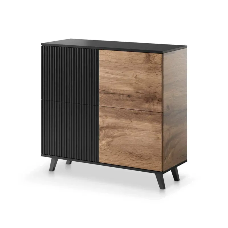 Premium KOMODA Adre wąska 100/40/95 cm DĄB WOTAN czarna MDF -