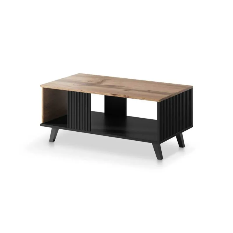 STOLIK KAWOWY Adre 92x50x40 cm dąb wotan/czarny Z PÓŁKĄ - Nowość