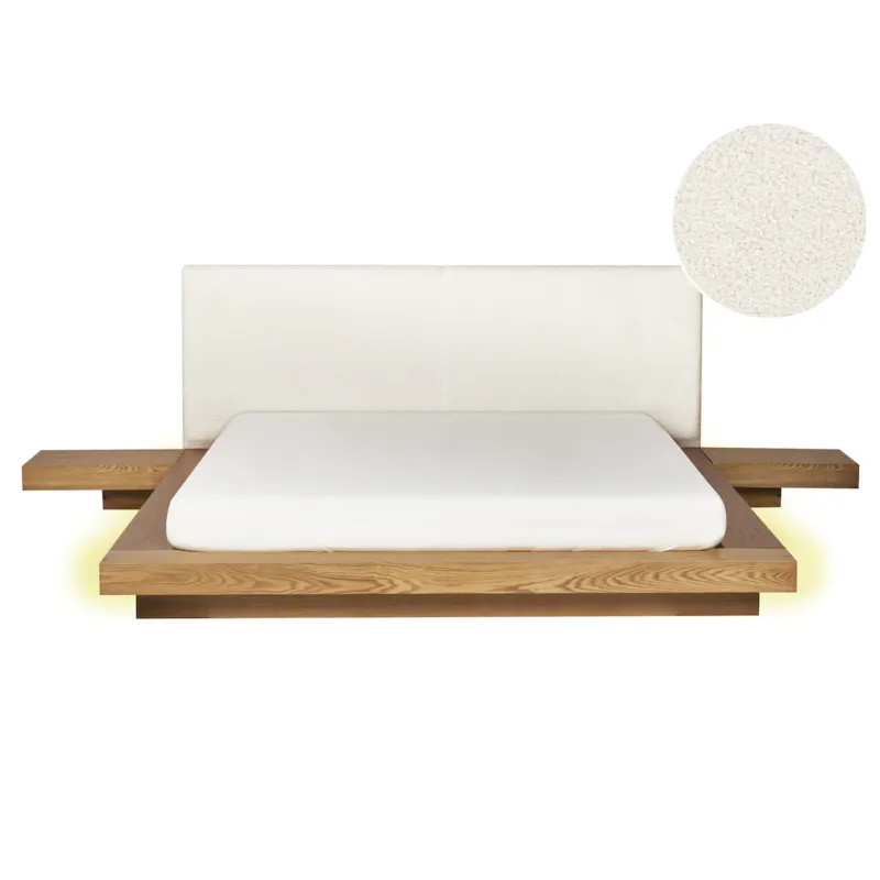 Bestseller Łóżko LED Boucle ZEN 160 x 200 cm LED Jesion naturalny -