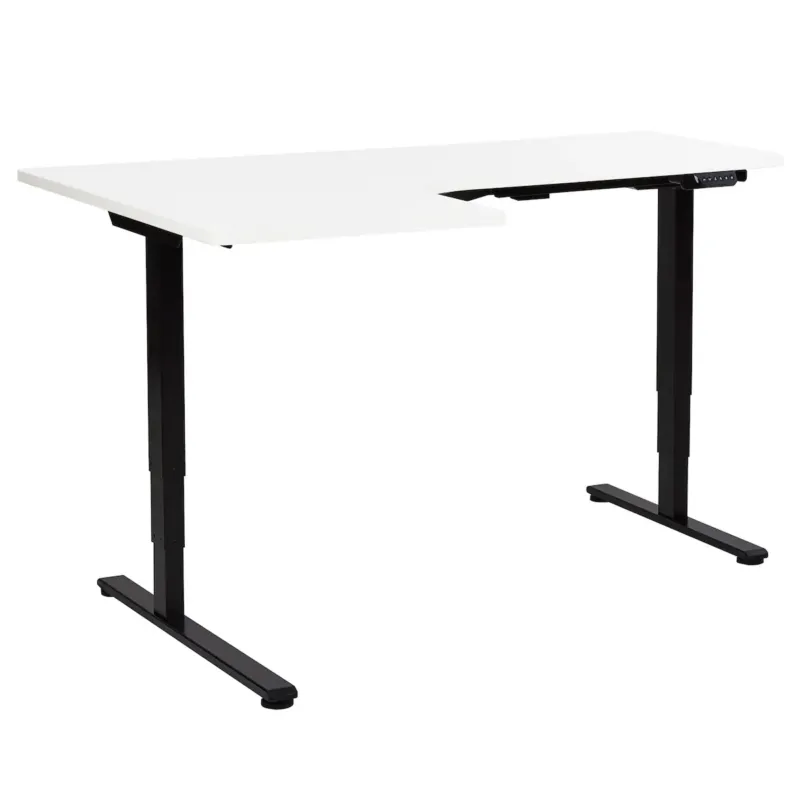Biurko narożne regulowane elektrycznie DESTINES Biały/ czarny 160 cm 109 cm Lewostronny - Nowy