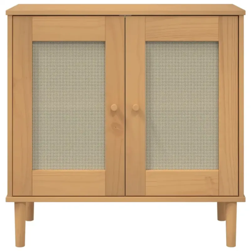 Popularny vidaXL Szafka SENJA, imitacja rattanu, brązowa, 80x35x80 cm, sosnowa -