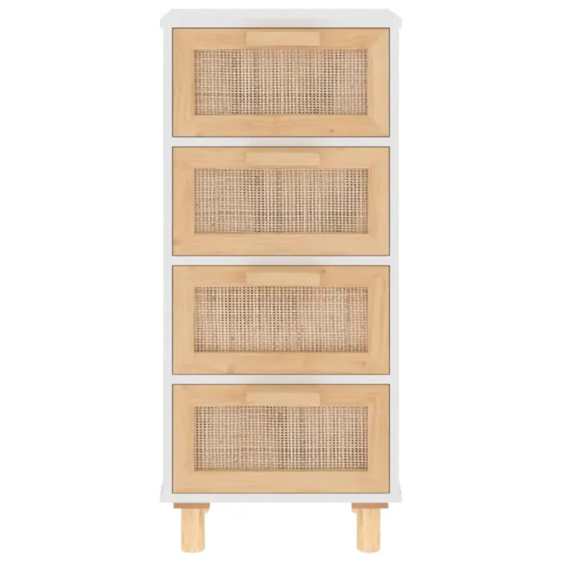 Dostępne od ręki vidaXL Szafka, biała, 40x30x90 cm, lita sosna i naturalny rattan -
