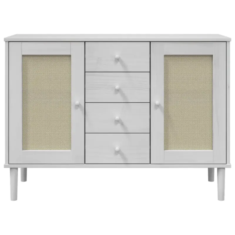 Łatwy zwrot vidaXL Szafka SENJA, imitacja rattanu, biała, 112x40x80 cm, sosnowa -