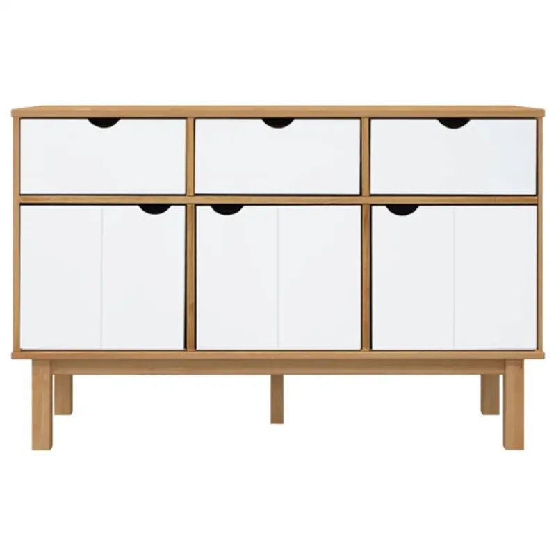 vidaXL Szafka OTTA, brązowo-biała, 114x43x73,5 cm, lita sosna - Nowy