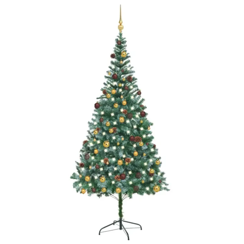 vidaXL Sztuczna choinka z lampkami, bombkami i szyszkami, 210 cm - Cena promocyjna