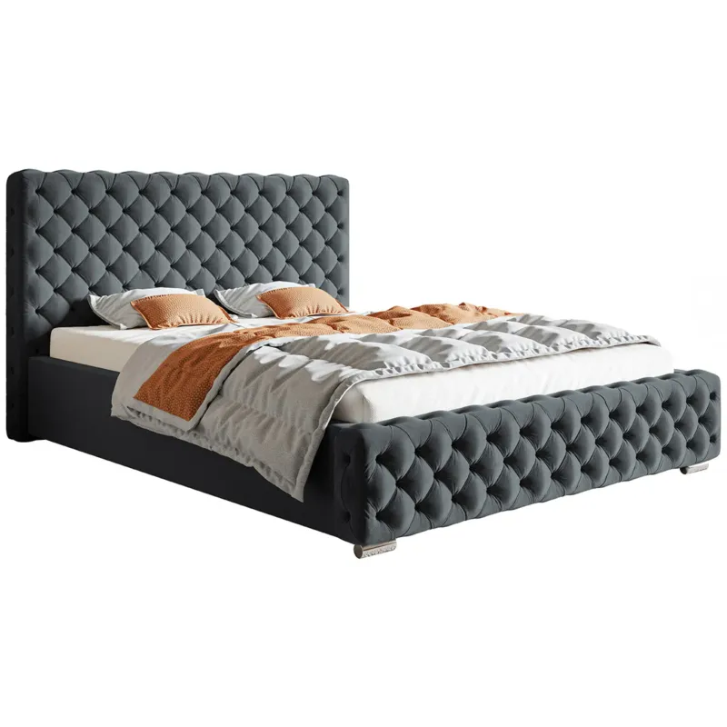 Oferta limitowana Łóżko sypialniane 160x200 BEN 12- grafitowy, tkanina welur -