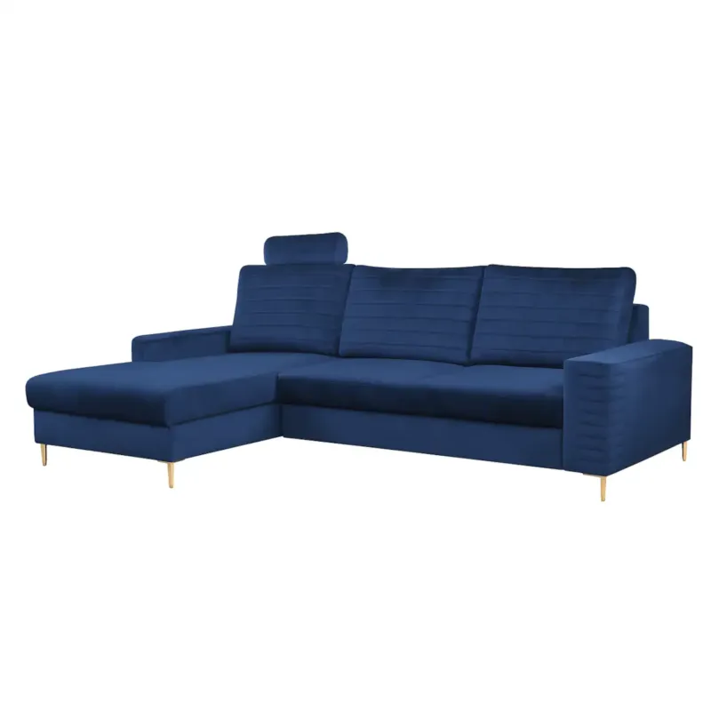 Oferta limitowana Narożnik rozkładany z zagłówkiem i pojemnikiem OLI, lewostronny, granatowy -