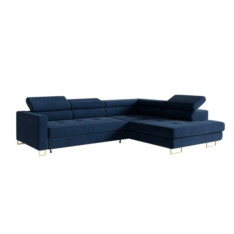 Narożnik rozkładany MERY z regulowanymi zagłówkami na złotych nóżkach prawy - Oferta czasowa