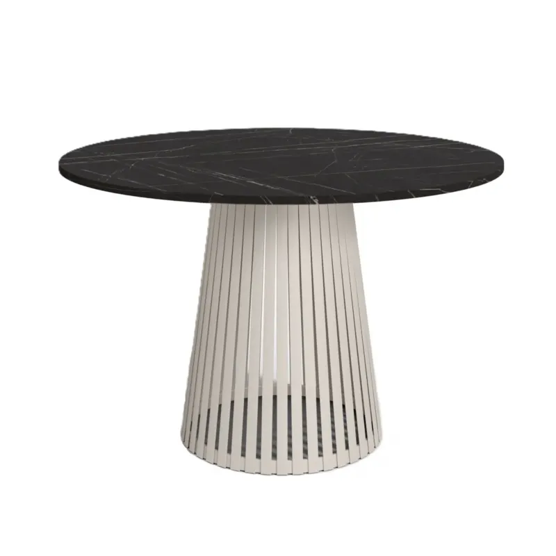 Oferta limitowana Stół VIV z lamelami do salonu, blat 75cm marmur ciemny-podstawa kaszmir -