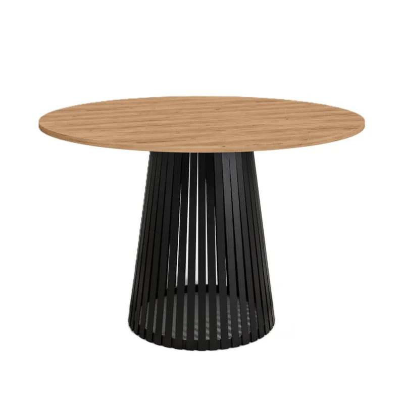 Wyjątkowa oferta Stół okrągły VIV z lamelami do jadalni , salonu, blat 90 cm-dąb craft złoty -