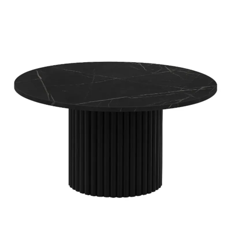 Okrągły stokil kawowy Riko 90cm ryflowana podstawa-czarny marmur - Szybka dostawa