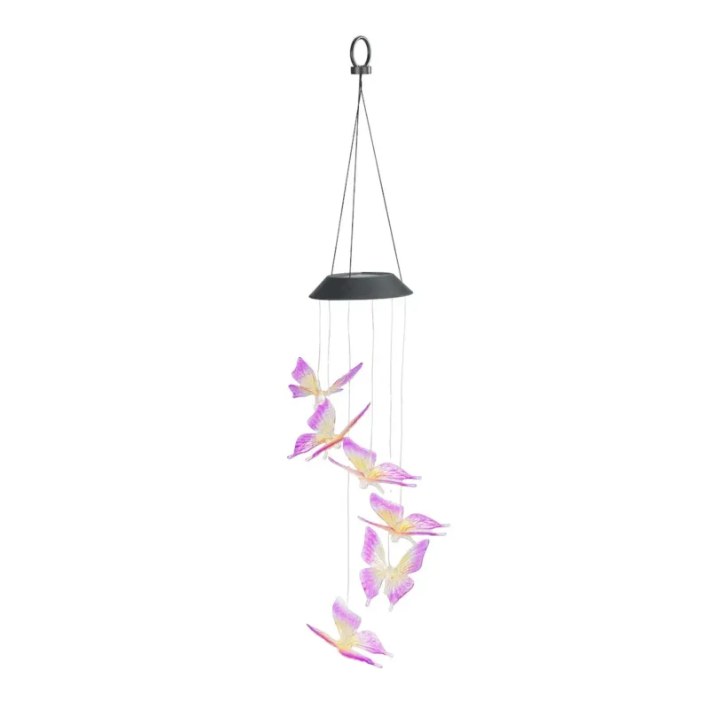 Niska cena Lampa solarna wisząca, motyle LED, dzwonek wietrzny, 78 cm -