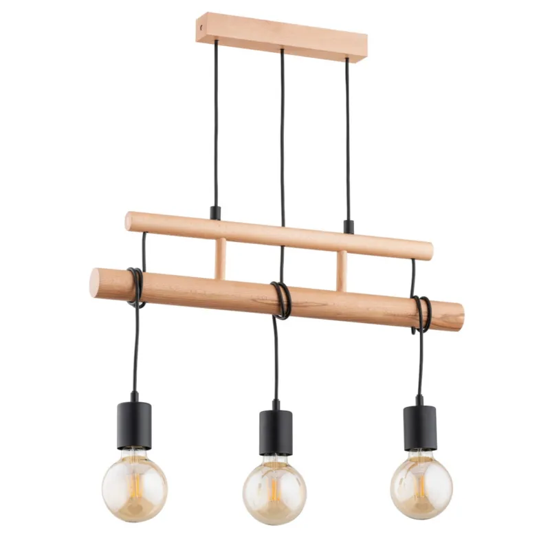 Lampa wisząca Estra 62215 Alfa 3xE27 LED Drewno/Tworzywo Czarny - Jasne Drewno Premium