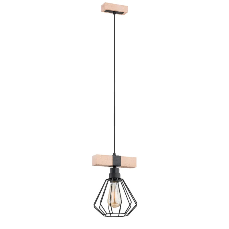 Lampa wisząca Fibia 60612 Alfa 1xE27 LED Drewno/Metal Czarny - Jasne Drewno Szybka dostawa
