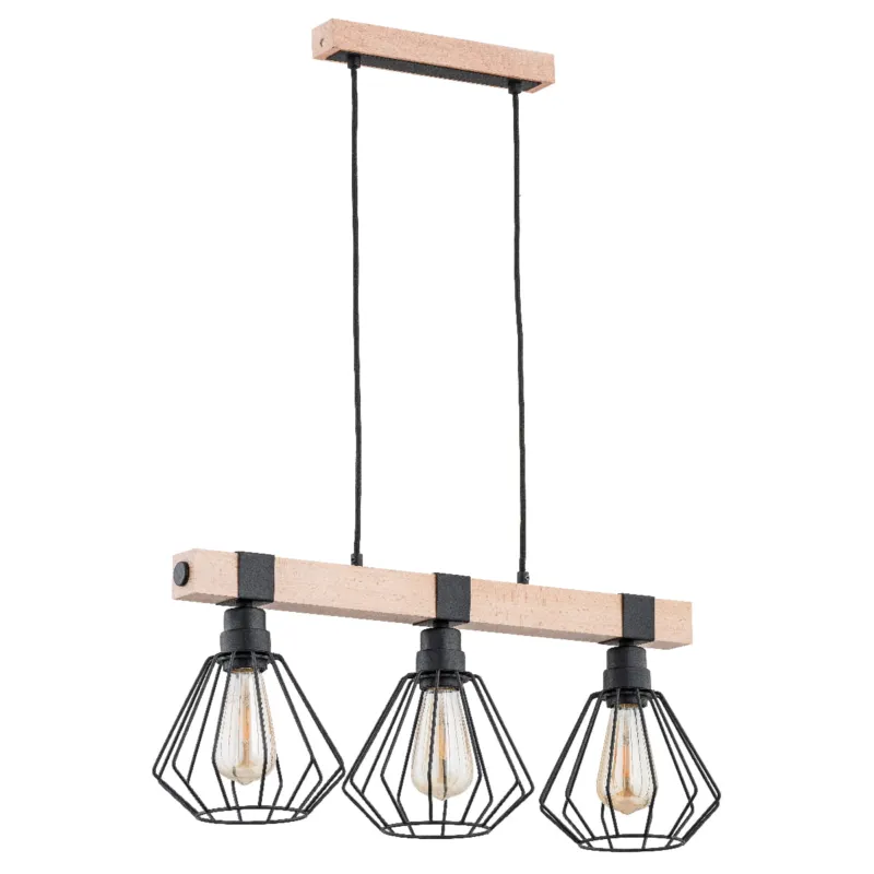 Lampa wisząca Fibia 61034 Alfa 3xE27 LED Drewno/Metal Czarny - Jasne Drewno Oferta limitowana