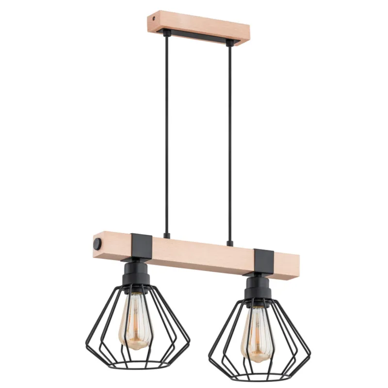 Cena promocyjna Lampa wisząca Fibia 62000 Alfa 2xE27 LED Drewno/Metal Czarny - Jasne Drewno
