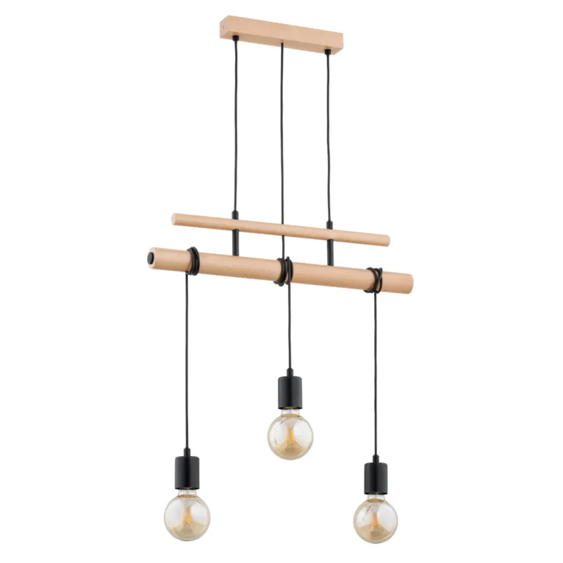 Lampa wisząca Gento 62314 Alfa 3xE27 LED Drewno/Metal Jasne Drewno - Czarny Dostępne od ręki