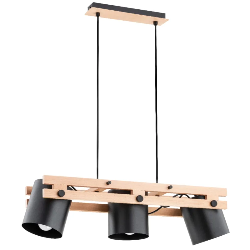 Do wyczerpania zapasów Lampa wisząca Harom 63054 Alfa 3xE27 LED Drewno/Tworzywo Czarny - Jasne Drewno