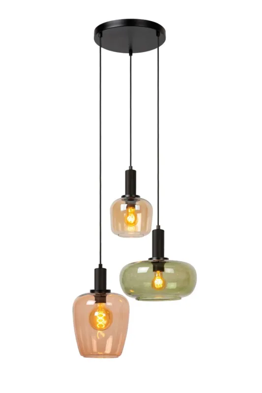 Lampa wisząca Ilona 45408/13/99 Lucide 3xE27 40W Czarny / Inny Szkło Nowy