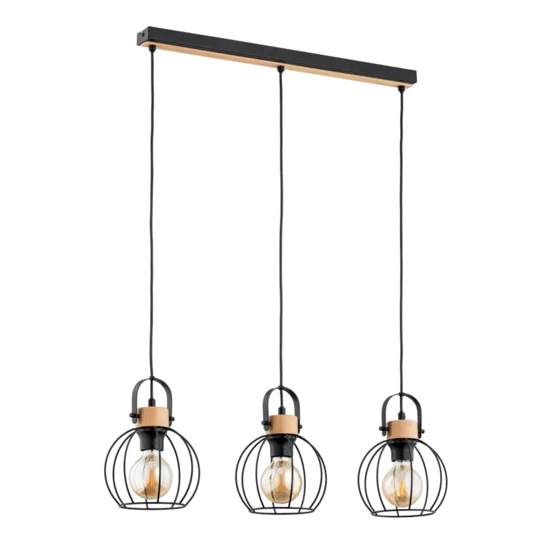 Szybka dostawa Lampa wisząca Kaliks 62360 Alfa 3xE27 LED Metal/Drewno Czarny - Jasne Drewno