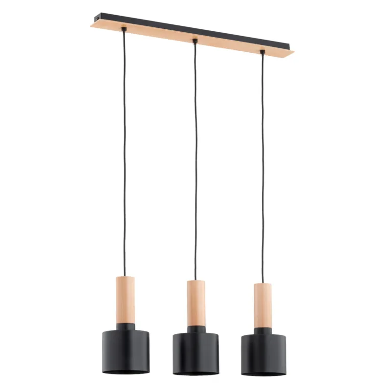 Lampa wisząca Kastel 62327 Alfa 3xE27 LED Metal/Drewno Czarny - Jasne Drewno Nie przegap