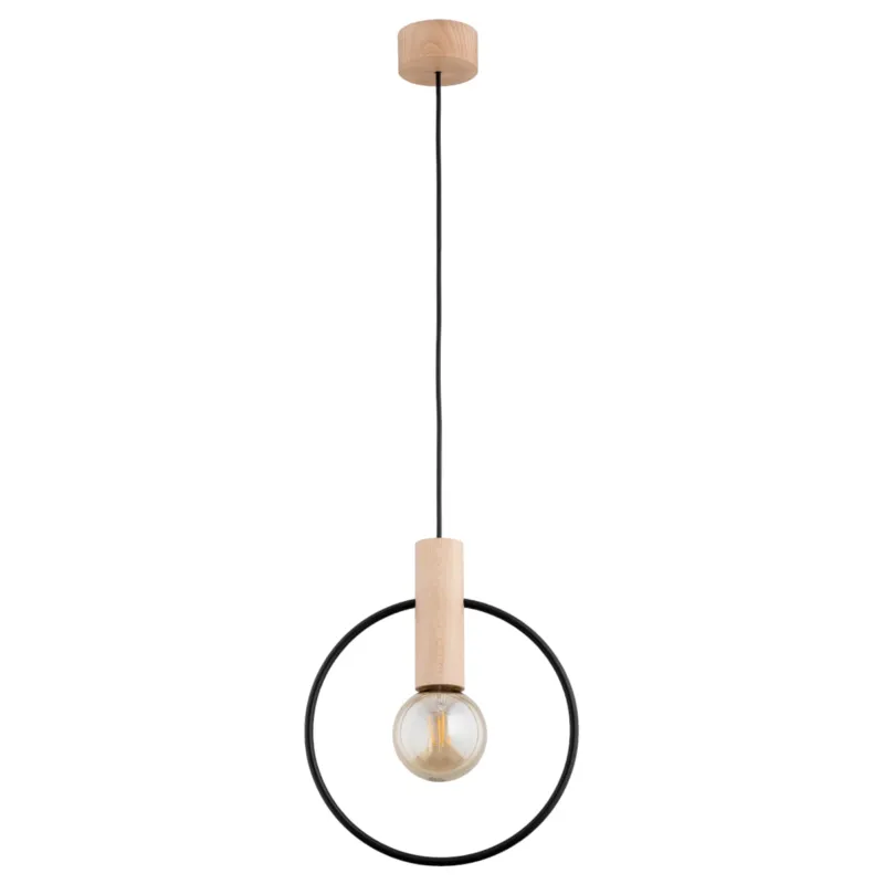 Lampa wisząca Labo 61135 Alfa 1xE27 LED Drewno/Metal Czarny - Jasne Drewno Super okazja