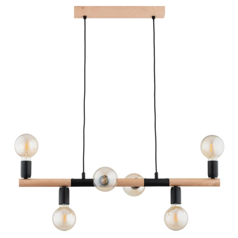 Lampa wisząca Lido 63335 Alfa 6xE27 LED Metal/Drewno Czarny - Jasne Drewno Ograniczona ilość